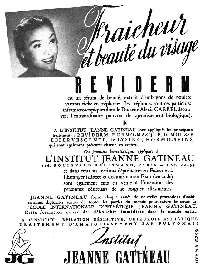 Advert Jeanne Gatineau 1952